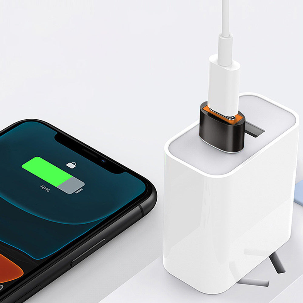 USB-C to USB-A Data and Charging Adapter Techsuit A7 HyperPort, Black Orange