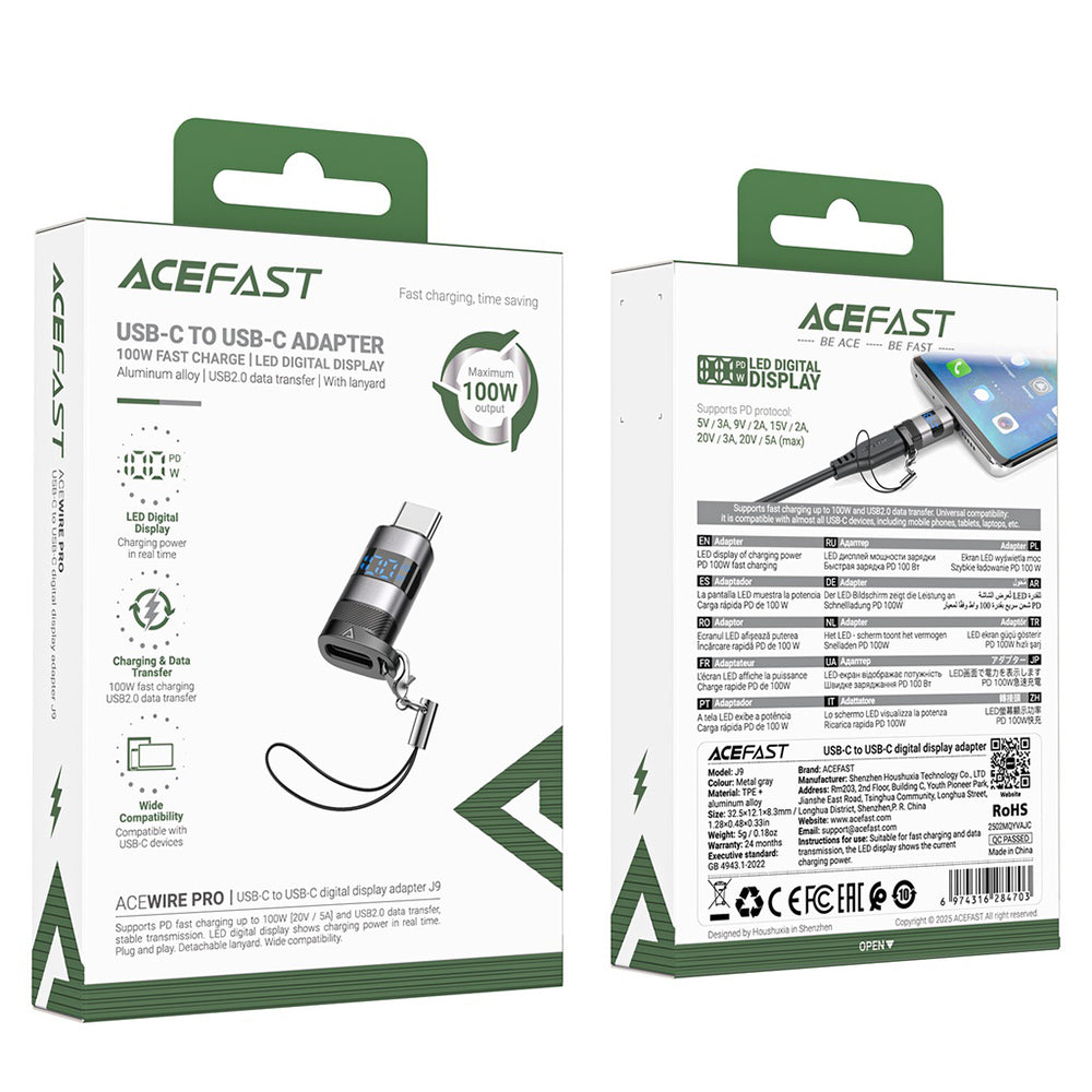 USB-C Data and Charging Adapter - USB-C Acefast J9 Display, Gray
