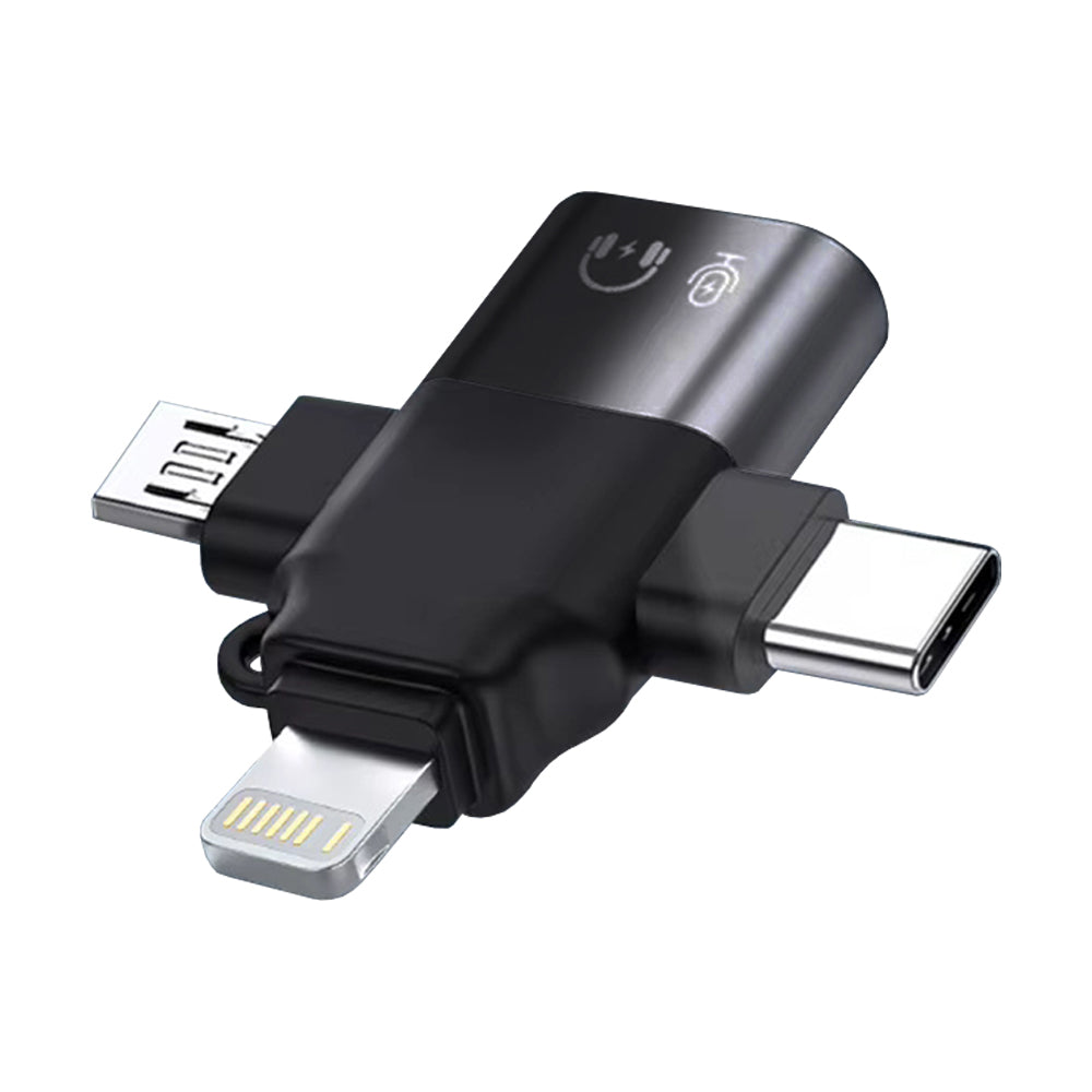 OTG Adapter Lightning / microUSB / USB-C - USB-A Techsuit A17 SoundVoltX, Black