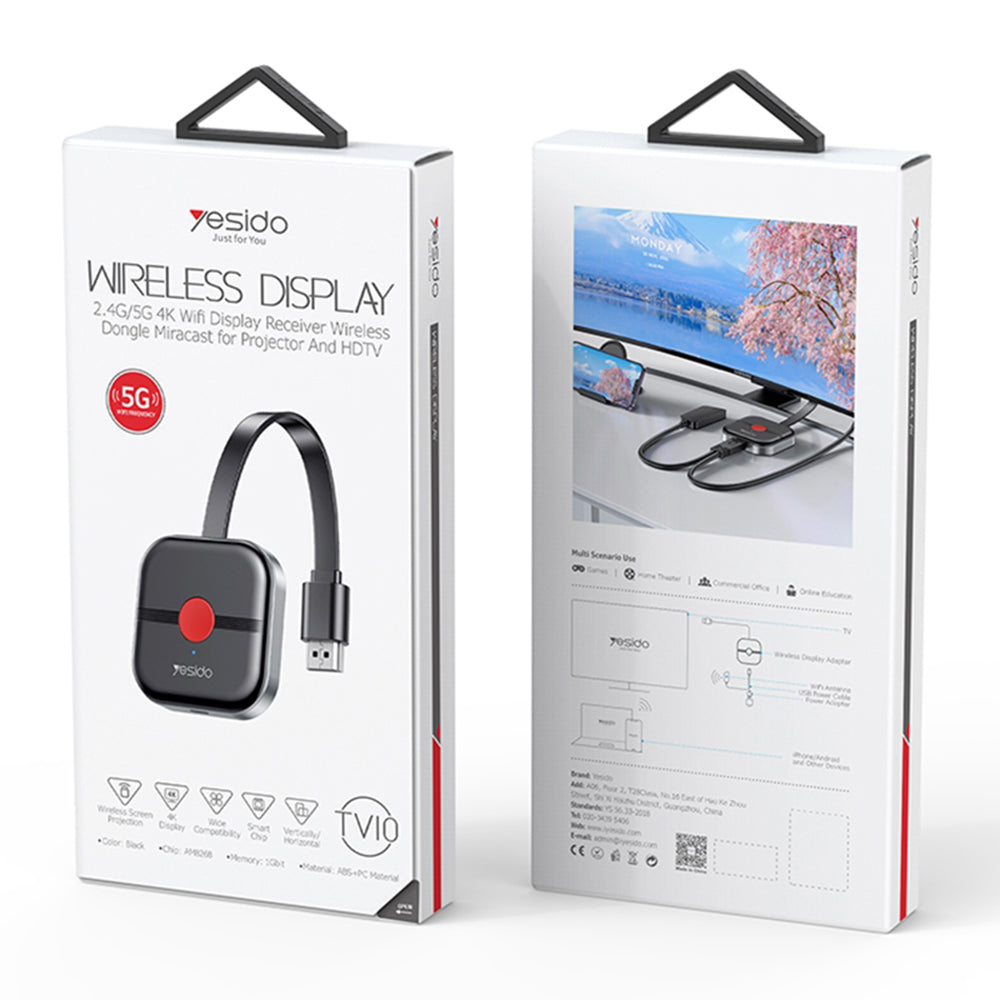 Yesido TV10 5G Wireless Multimedia Adapter, Black