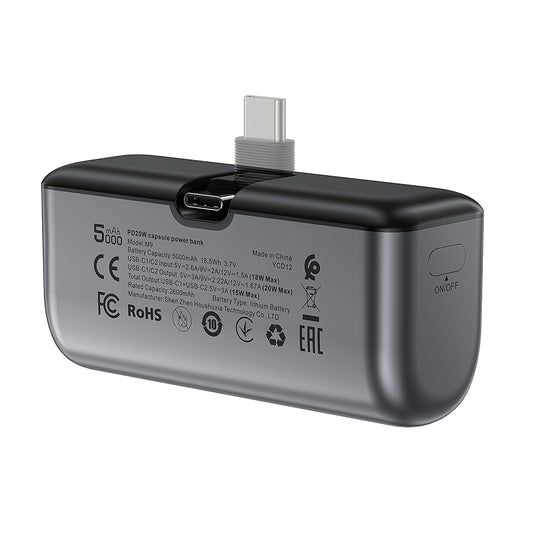 Acefast M9 External Battery, 5000mAh, 20W, PD, 2 x USB-C, Black