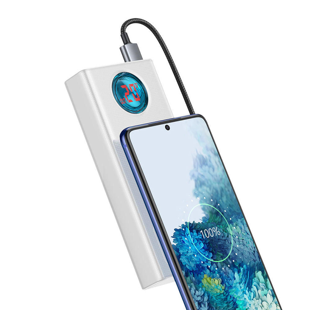 Baseus Amblight External Battery with Digital Display, 30000mAh, 65W, QC + PD, 1 x USB-C - 4 x USB-A, White PPLG000102