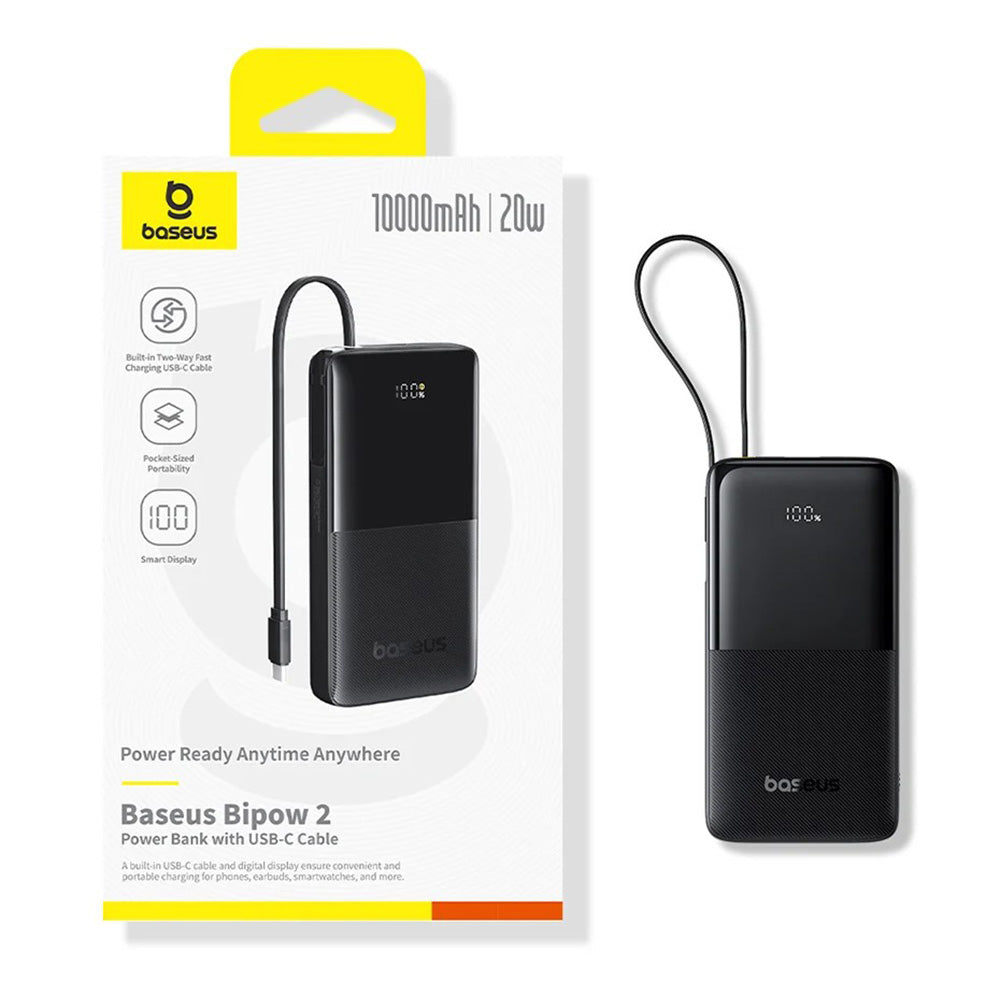 Baseus Bipow 2 External Battery, 10000mAh, 20W, QC + PD, 1 x USB-A - 2 x USB-C, Black P10077101113-00