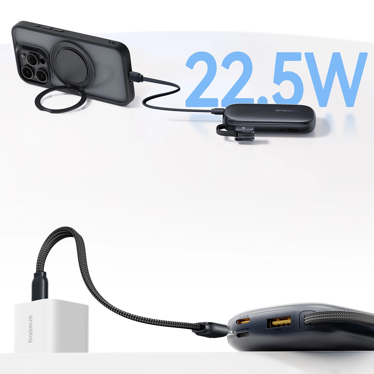 Baseus EnerFill FC21 QPow 3 Ultra External Battery, 10000mAh, 22.5W, QC + PD, 1 x USB-A - 1 x USB-C, Black