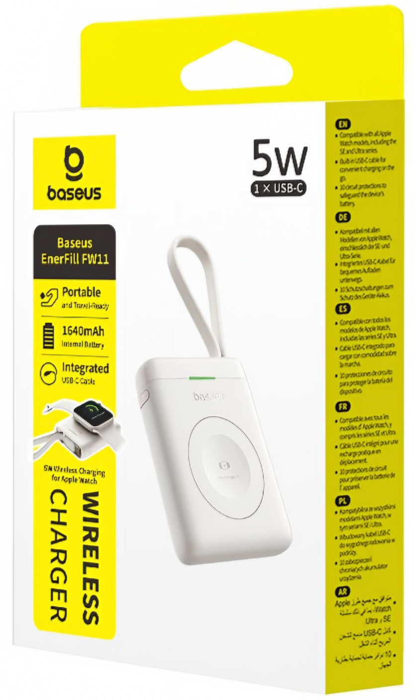Baseus EnerFill FW11 Wireless External Battery for Apple Watch Series, 1640mAh, 5W, 1 x QI, White E0205302