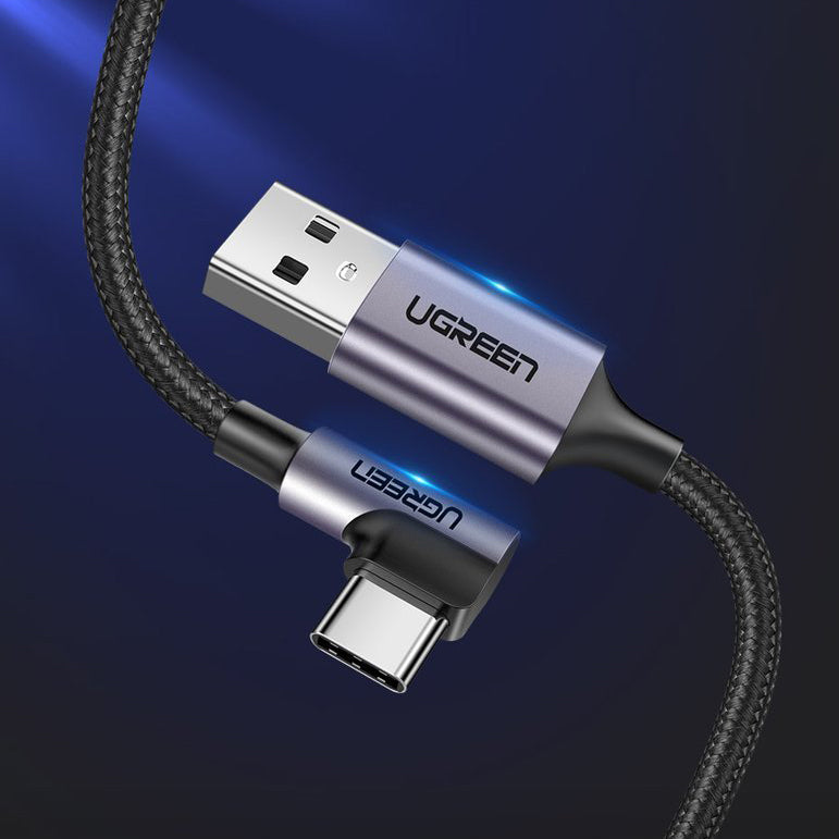 UGREEN US284 Angled USB-A to USB-C Data and Charging Cable, 18W, 1m, Gray