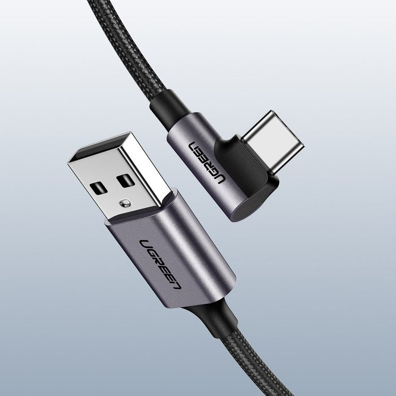 UGREEN US284 Angled USB-A to USB-C Data and Charging Cable, 18W, 3m, Grey