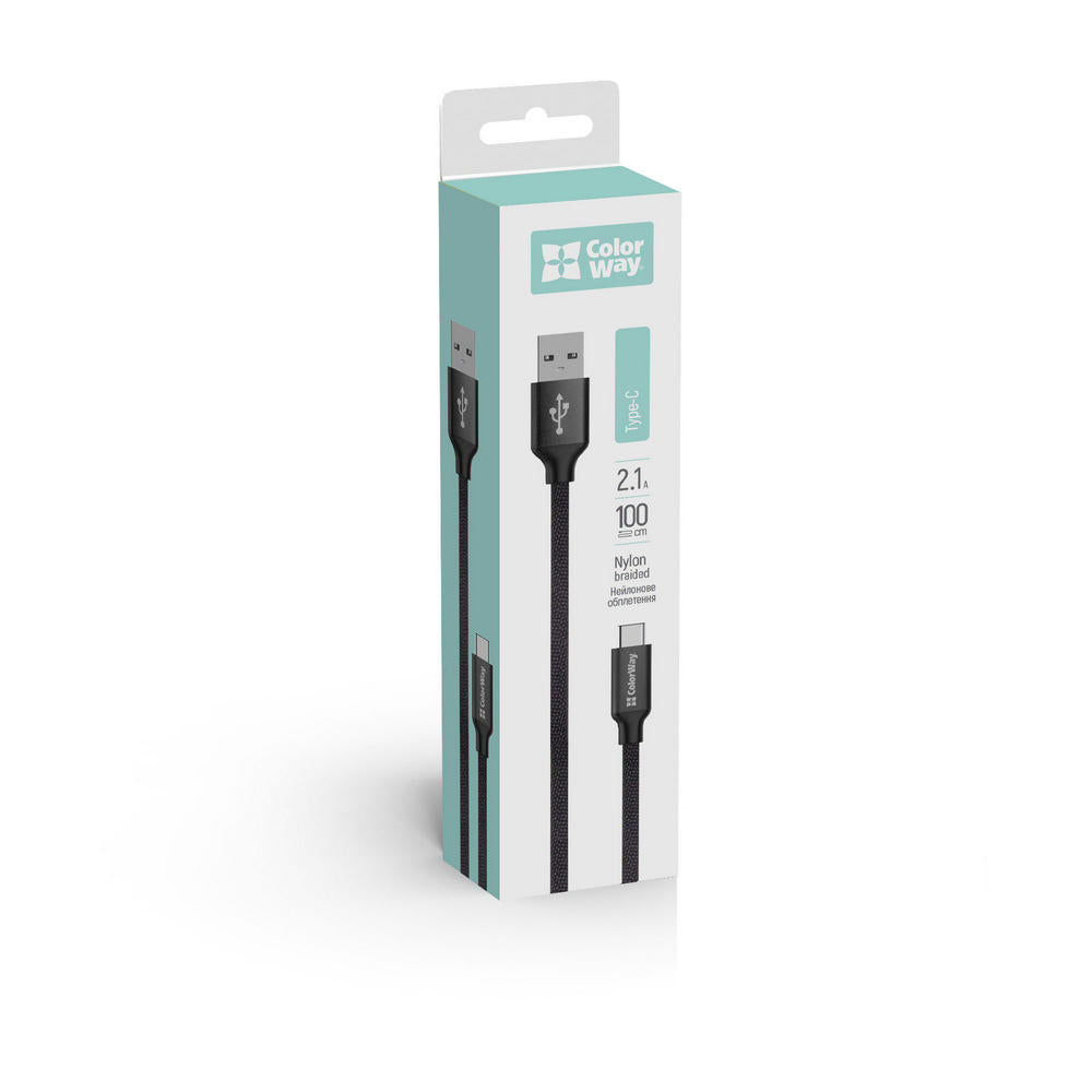 USB-A to USB-C Data and Charging Cable ColorWay CW-CBUC003, 18W, 1m, Black