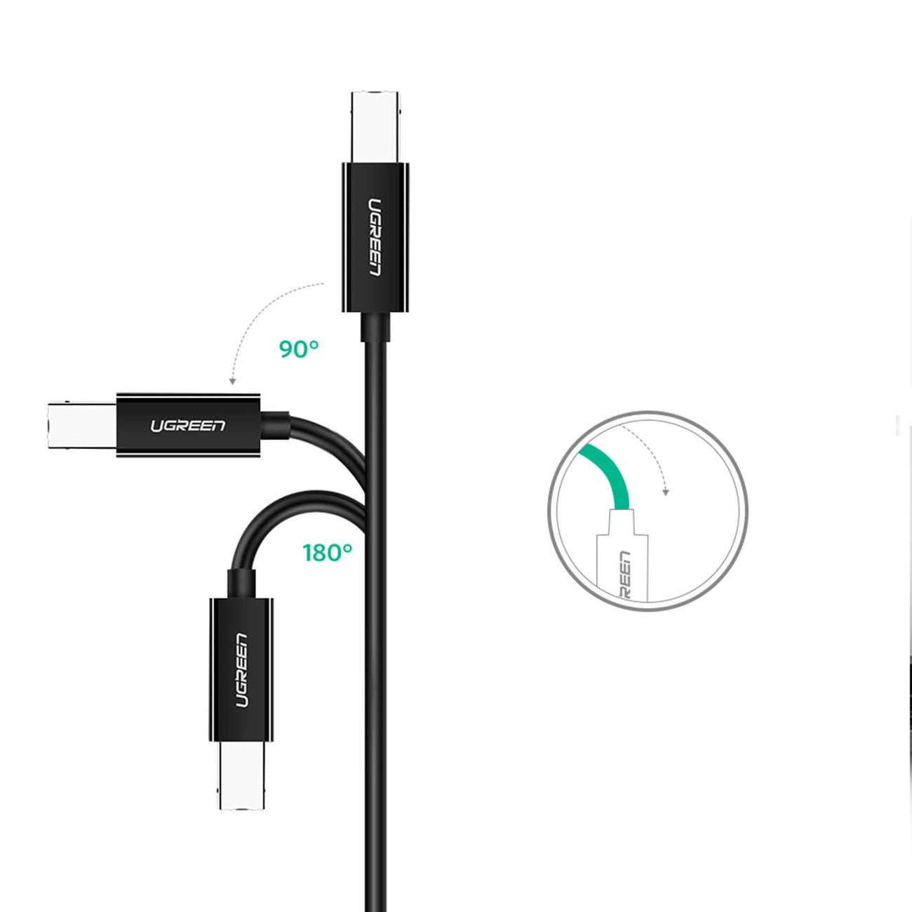 Printer Cable UGREEN US241, USB-C - USB-B, 2m, Black, Black