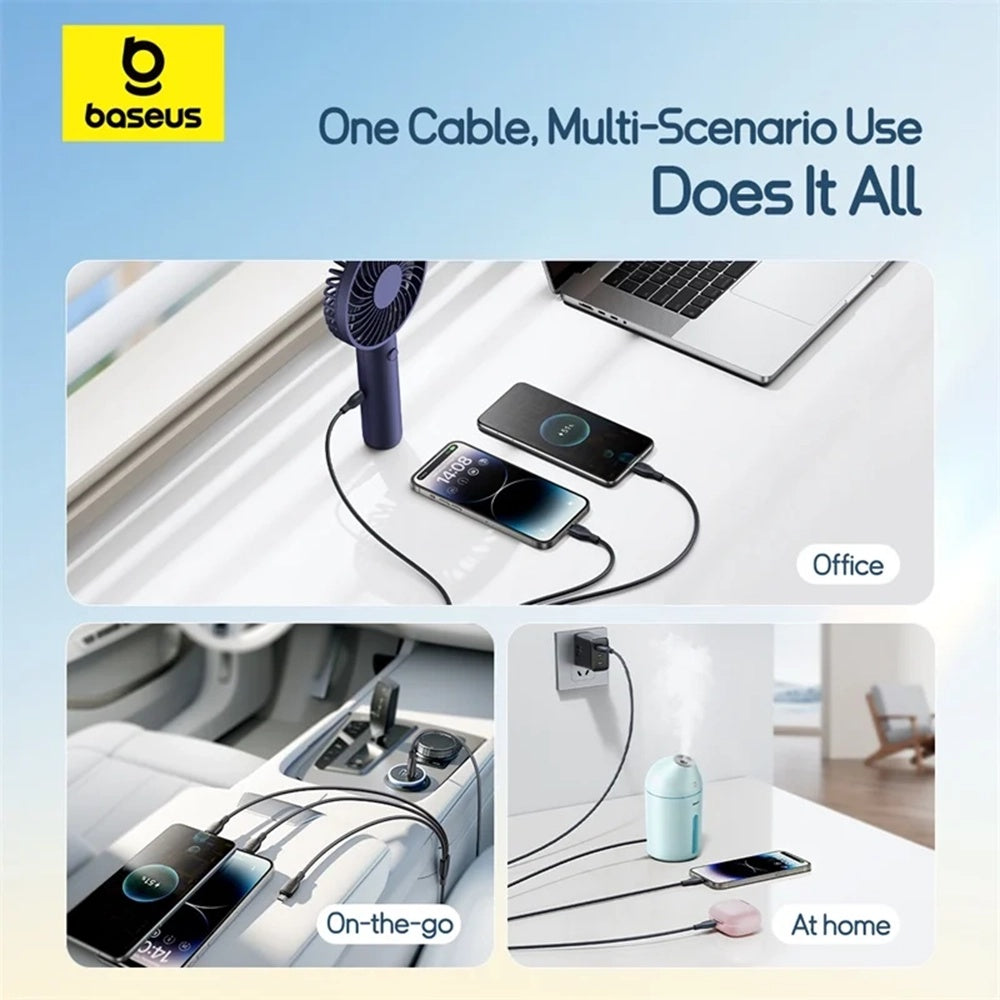USB-A Charging Cable - Lightning / microUSB / USB-C Baseus Ultra Fast 3in1, 18W, 0.8m, Black P10377501111-00