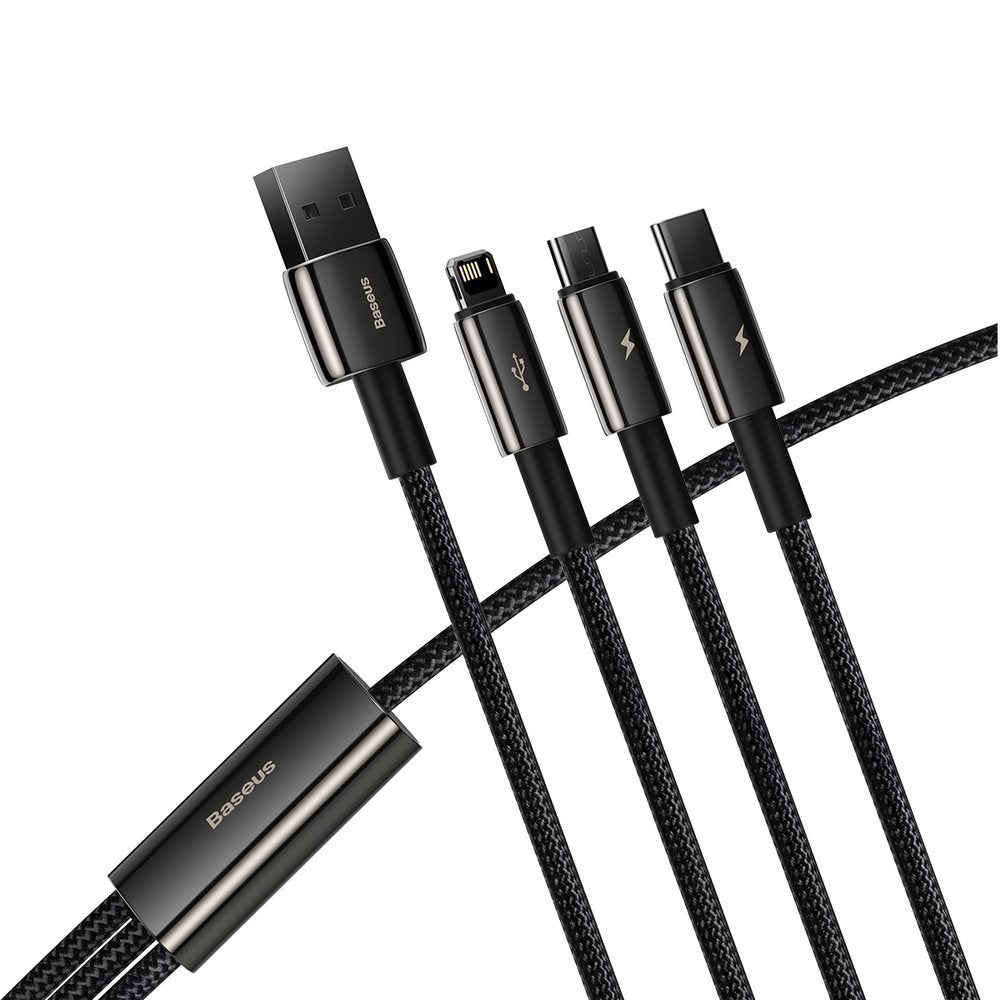 Baseus Tungsten Gold 3in1 USB-A Charging Cable - Lightning / microUSB / USB-C, 18W, 1.5m, Black CAMLTWJ-01