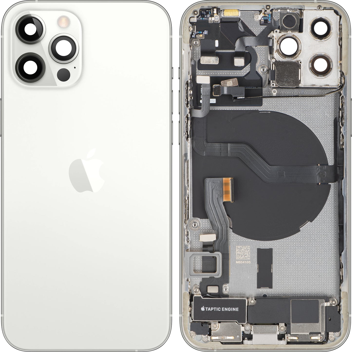 Apple iPhone 12 Pro Battery Cover, With Middle Case, Full Parts, Silver, Swap