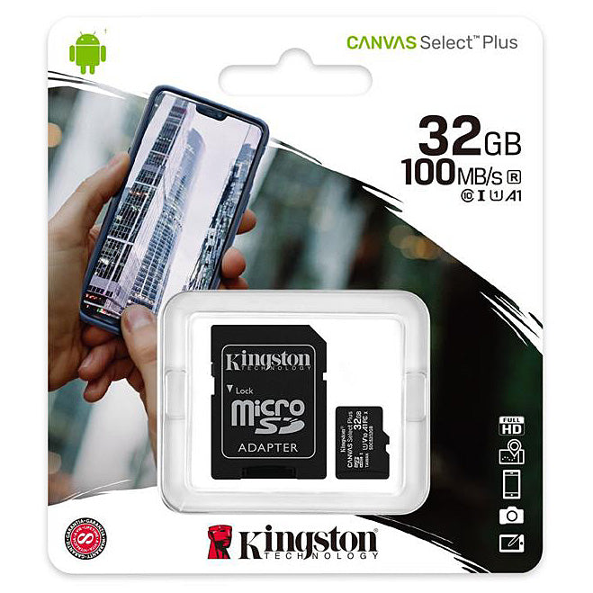 Kingston Canvas Select Plus Android A1 microSDHC Memory Card, 32GB, Class 10 / UHS-1 U1, With Adapter SDCS2/32GB