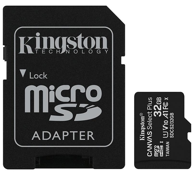 Kingston Canvas Select Plus Android A1 microSDHC Memory Card, 32GB, Class 10 / UHS-1 U1, With Adapter SDCS2/32GB