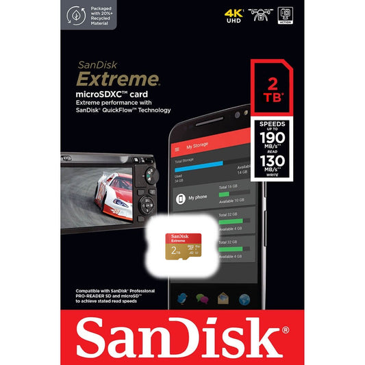 SanDisk Extreme microSDXC Memory Card, 2TB, Class 10 / UHS-1 U3 SDSQXAV-2T00-GN6MN