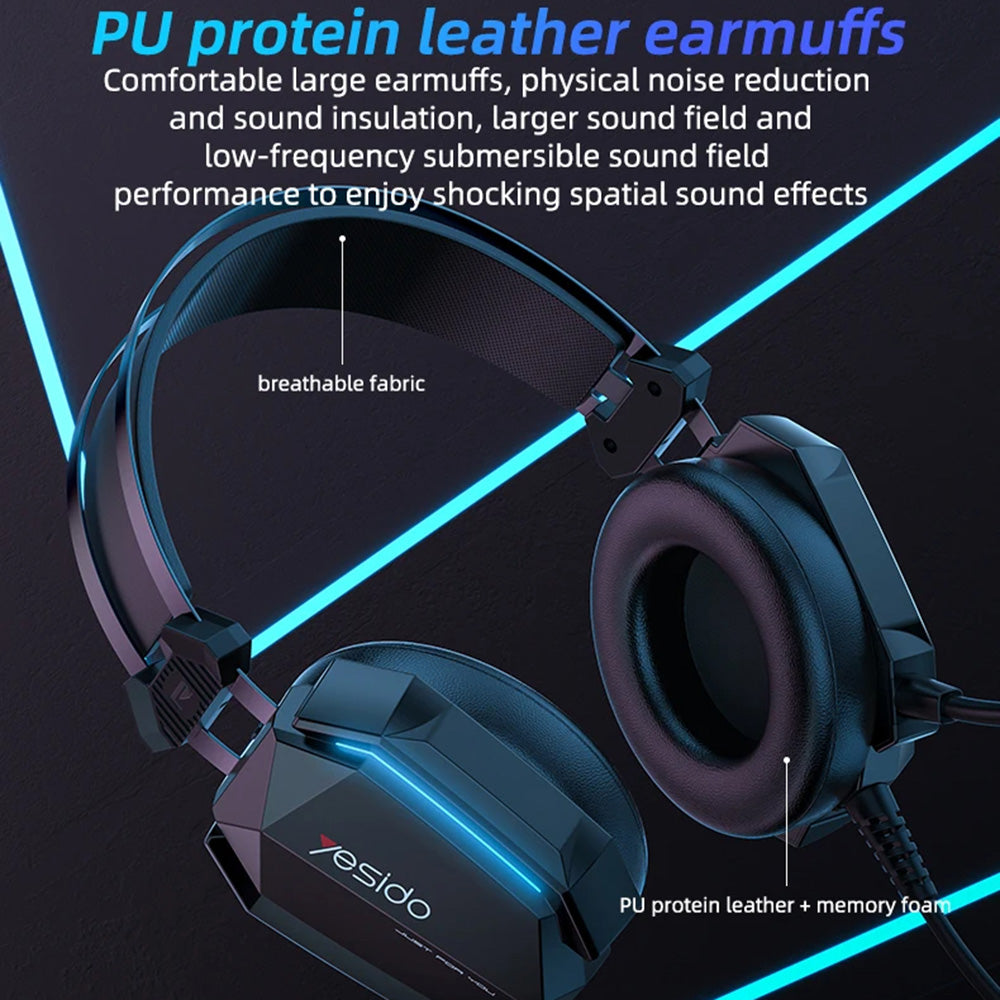 Gaming Headphones 3.5mm Yesido EK03, RGB, 2m, Black
