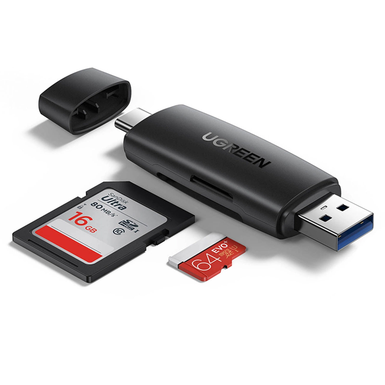 USB / USB-C Card Reader UGREEN CM304, SD - microSD, Black