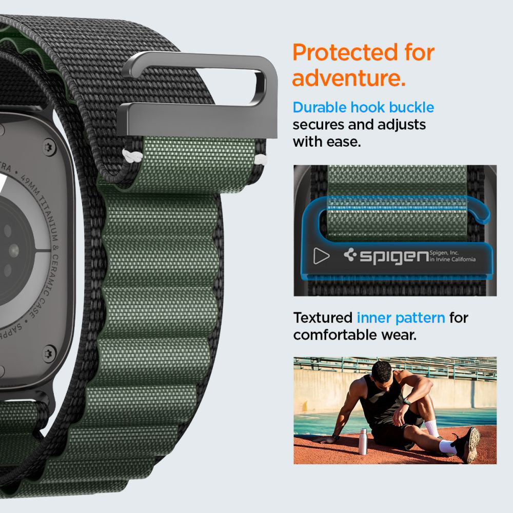 Spigen WBF1 Strap for Apple Watch 49mm / 46mm / 45mm / 44mm Series, Black Green AMP10223