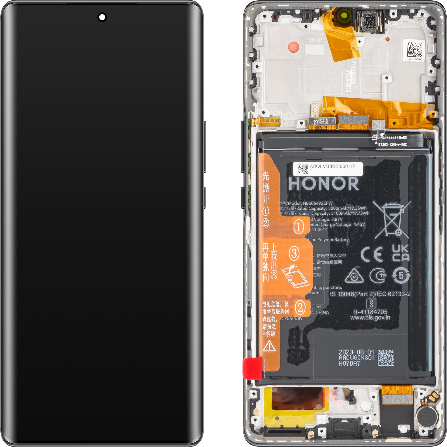 Honor Magic5 Lite / X9a Display with Touchscreen, Frame and Battery, Black (Midnight Black), Service Pack 0235AEMW