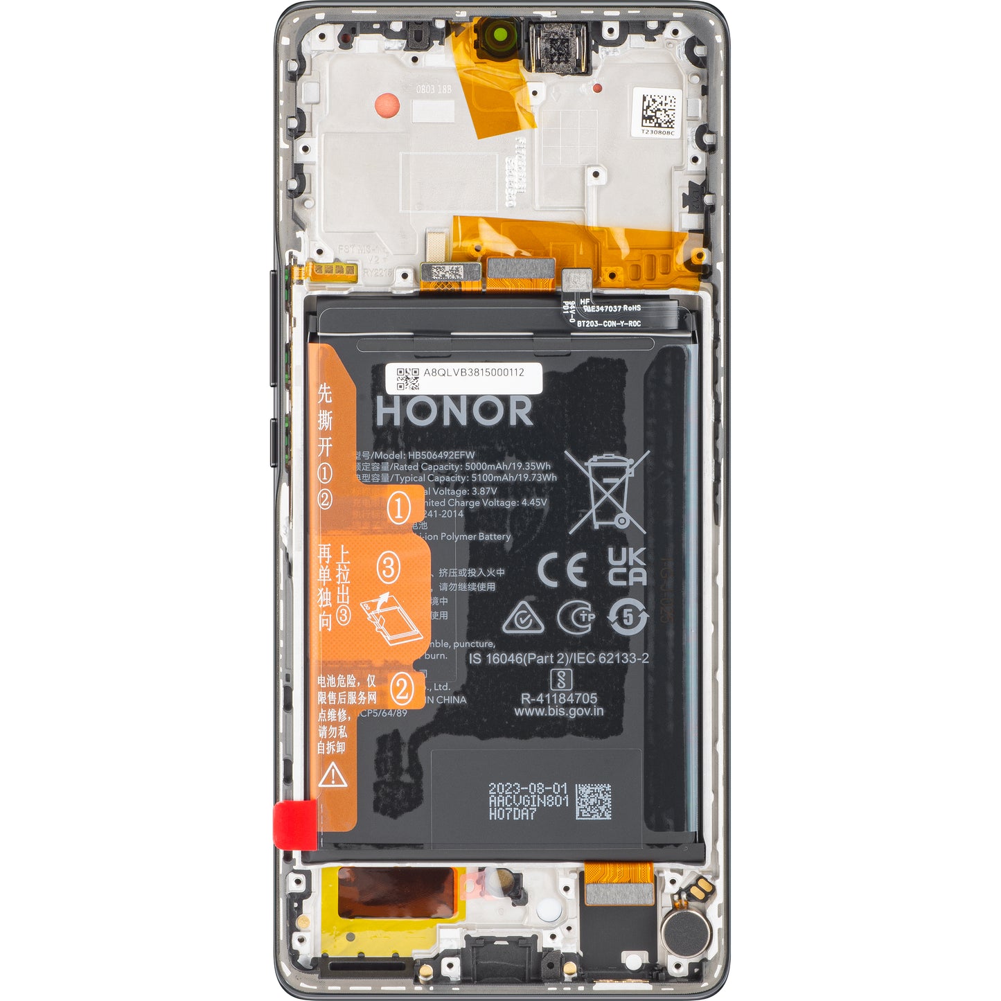 Honor Magic5 Lite / X9a Display with Touchscreen, Frame and Battery, Black (Midnight Black), Service Pack 0235AEMW