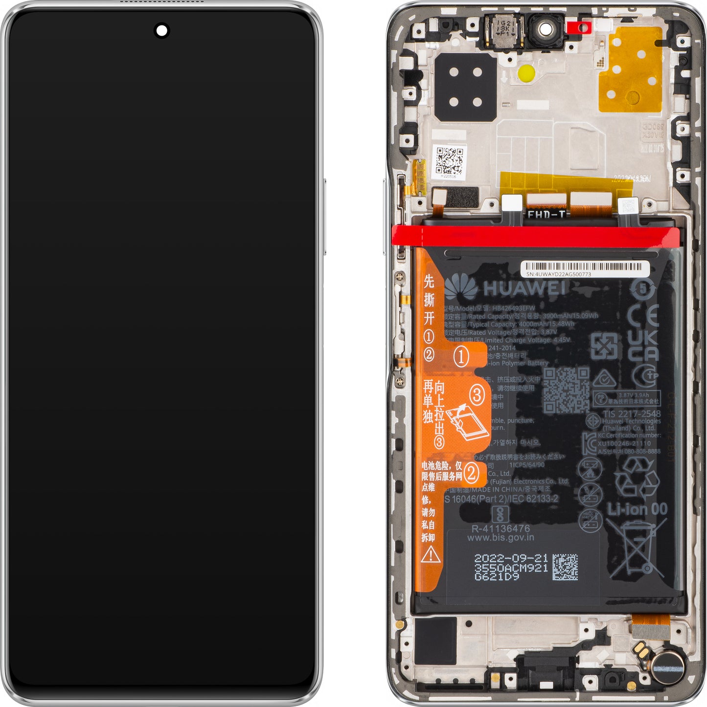 Touchscreen Display Huawei nova 9 SE 4G, with Frame and Battery, Pearl White, Service Pack 02354UWA
