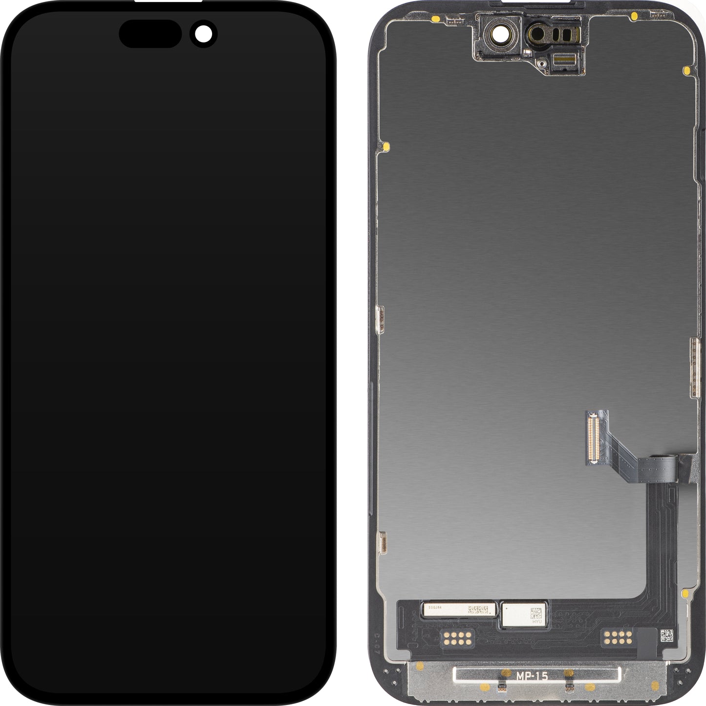 MP Touchscreen Display compatible with Apple iPhone 15, with Frame, Premium Soft OLED FHD 120Hz Diagnostic Version, Black