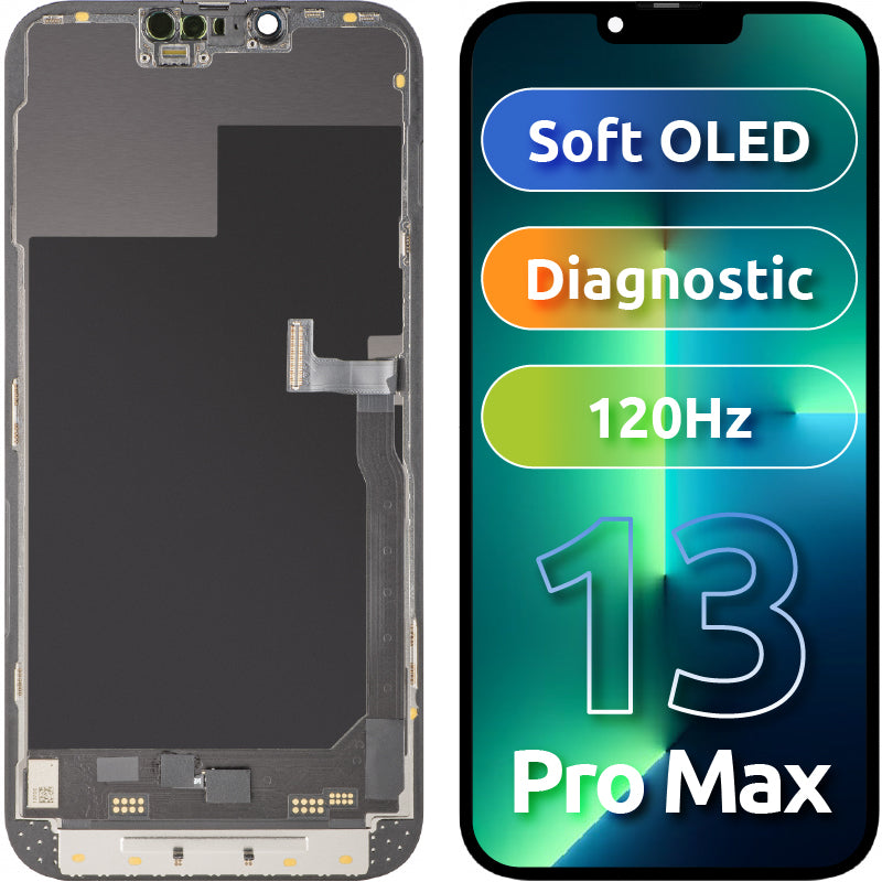 MP Touchscreen Display compatible with Apple iPhone 13 Pro Max, with Frame, Soft OLED 120Hz FHD Diagnostic Version, Black