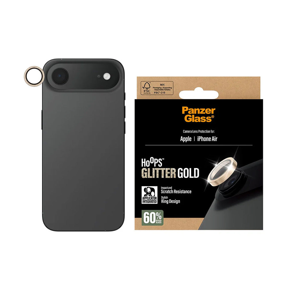 Rear Camera Protection Film PanzerGlass Hoops Glitter for Apple iPhone 17 Air, Tempered Glass, Gold