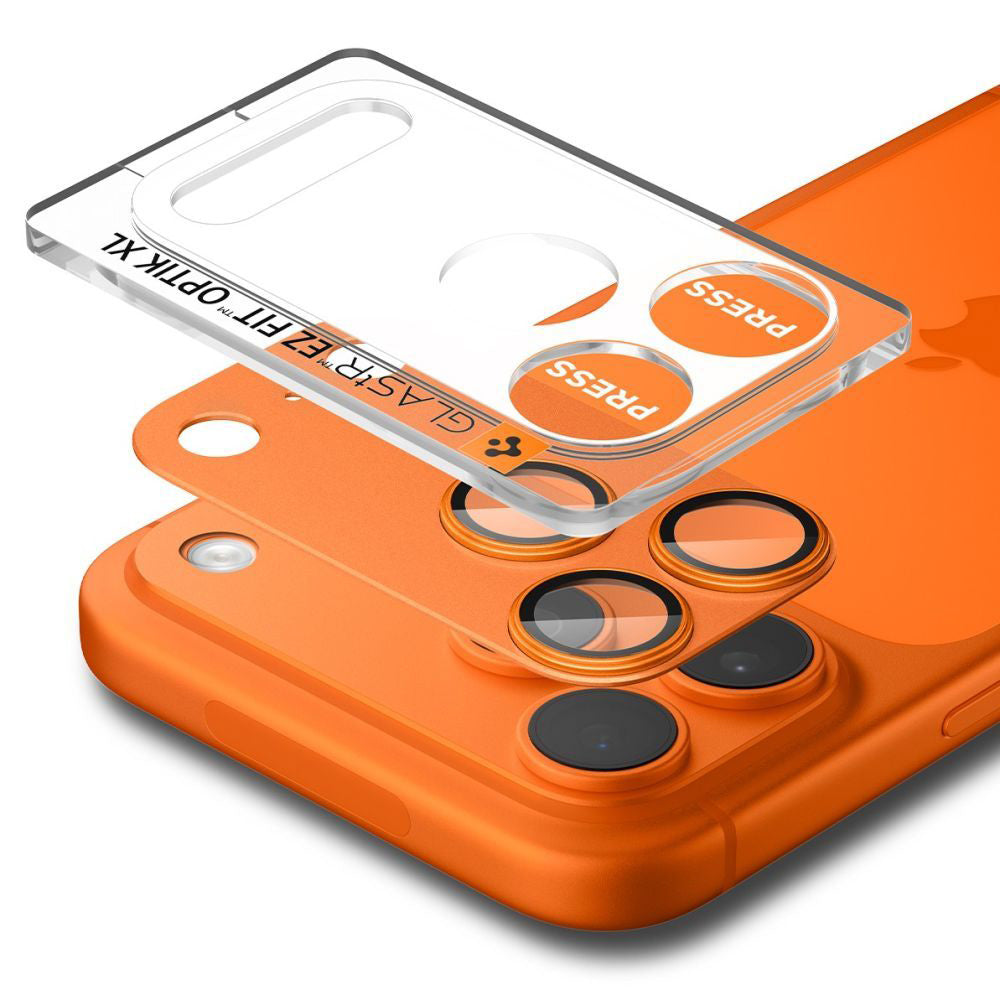 Rear Camera Protection Film Spigen GlastR EZ FIT Optik Pro XL for Apple iPhone 17 Pro, Tempered Glass, Orange AGL10645