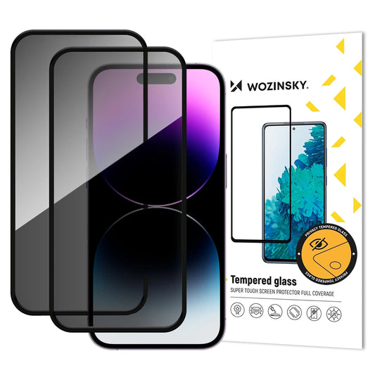 WZK AntiSpy Privacy Screen Protector for Apple iPhone 17 / 16 Pro, Tempered Glass, Full Glue, Set of 2 Pieces