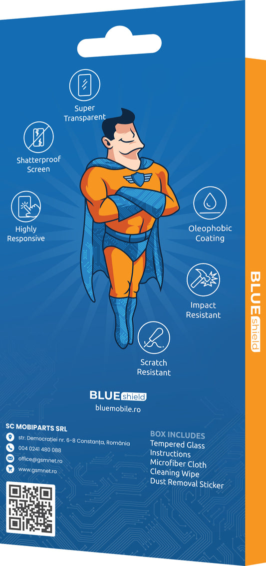 BLUE Shield Screen Protector for Oppo A78 5G, Shielded Glass, Full Glue, Case Friendly, Black