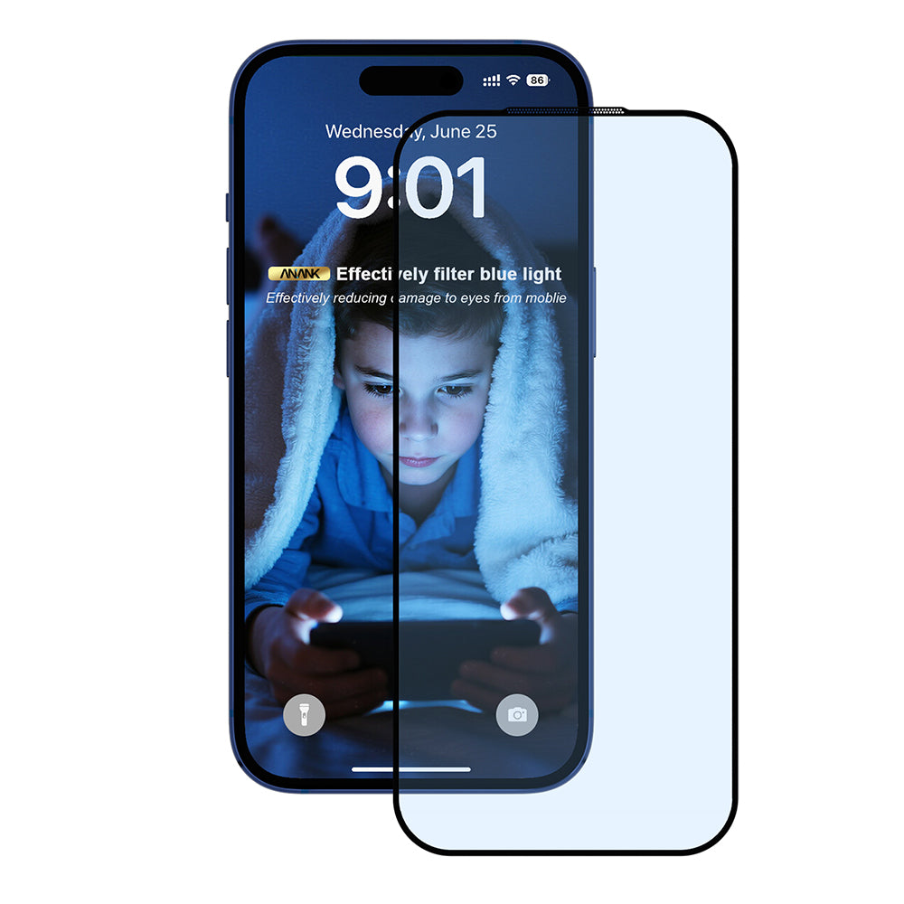 Anti Blue Light Anank 5X Reinforced Screen Protector for Apple iPhone 17 Pro, Tempered Glass, Full Glue, 2.5D, Black