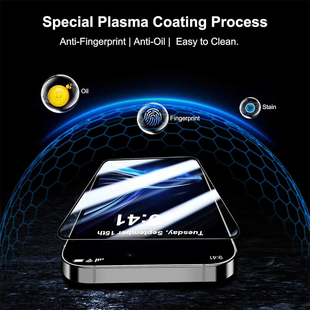 Blueo Anti-Broken Screen Protector Film for Apple iPhone 15 Pro Max, Tempered Glass, Full Glue, Black