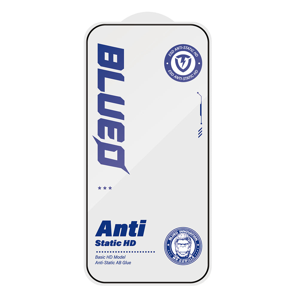 Blueo Anti-Static HD Screen Protector Film for Apple iPhone 16 / 15, Tempered Glass, Full Glue, Black
