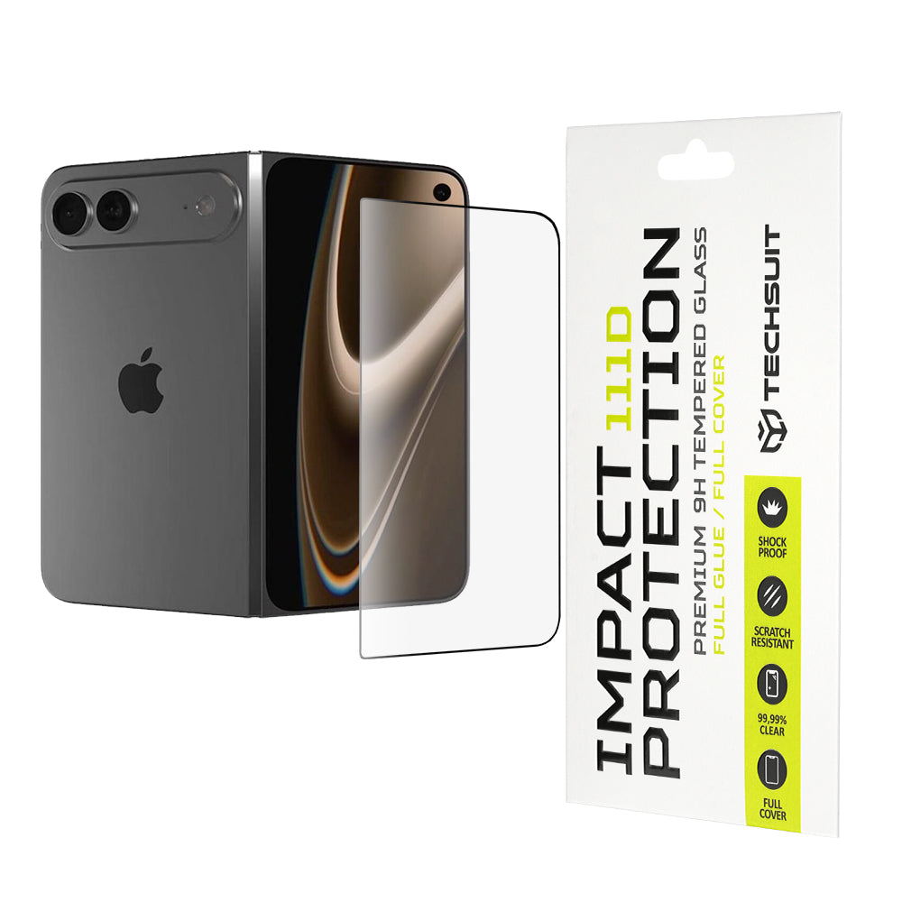 Techsuit Exterior Screen Protector Film for Apple iPhone Duo, Tempered Glass, Full Glue, 111D, Black