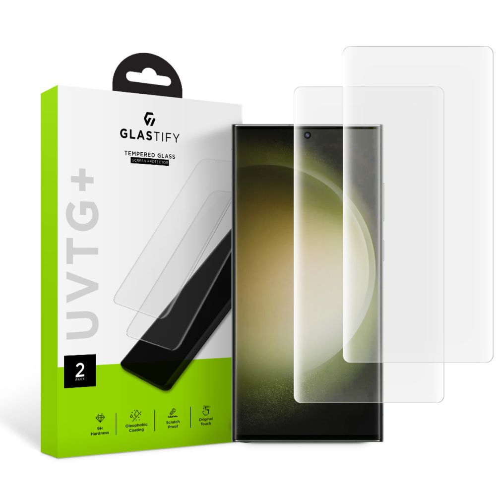 GLASTIFY UVTG+ Screen Protector for Samsung Galaxy S23 Ultra S918, Tempered Glass, UV Glue, Set of 2 Pieces