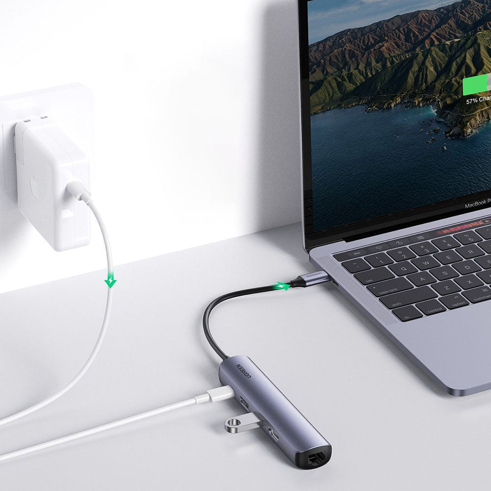 UGREEN CM418 USB-C Hub (10919), 2 x USB-A 3.0 - 1 x USB-C - 1 x HDMI - 1 x RJ45, Gray