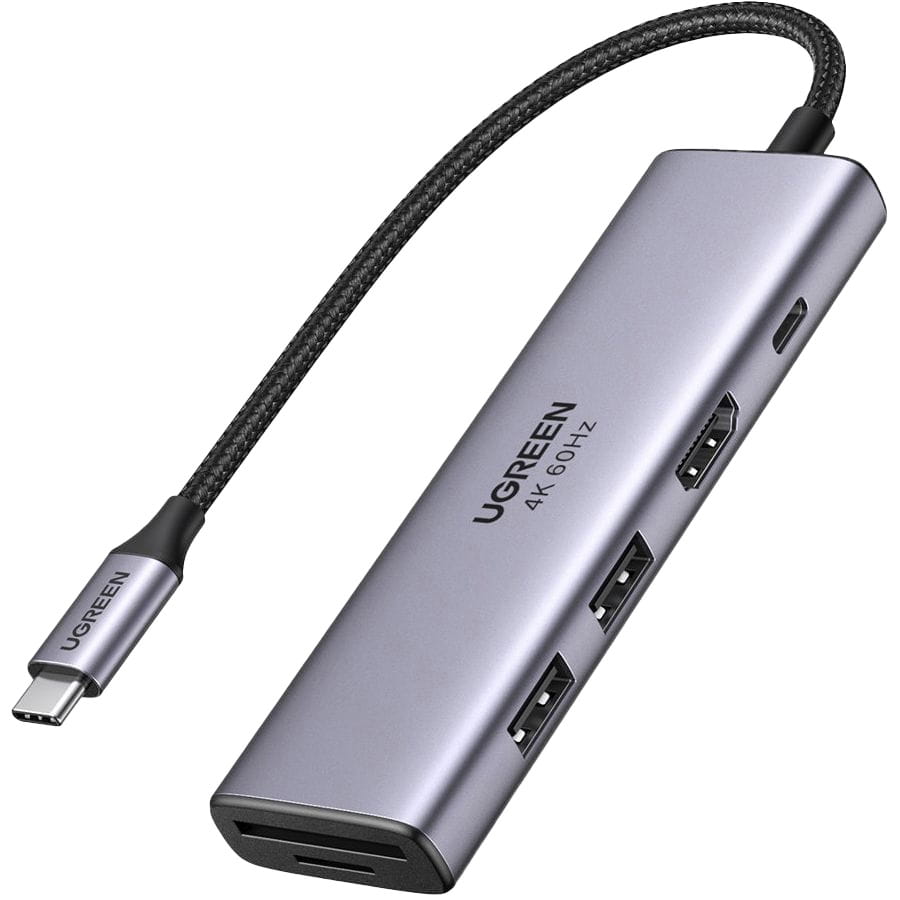 UGREEN CM511 USB-C Hub (60384), 2 x USB-A 3.0 - 1 x USB-C - 1 x HDMI - 1 x SD - 1 x microSD, Gray