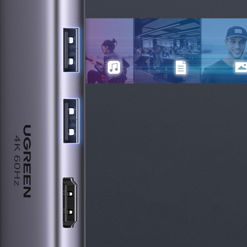 UGREEN CM511 USB-C Hub (60384), 2 x USB-A 3.0 - 1 x USB-C - 1 x HDMI - 1 x SD - 1 x microSD, Gray