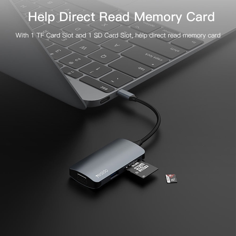 Yesido HB16 USB-C Hub, 7in1, Gray