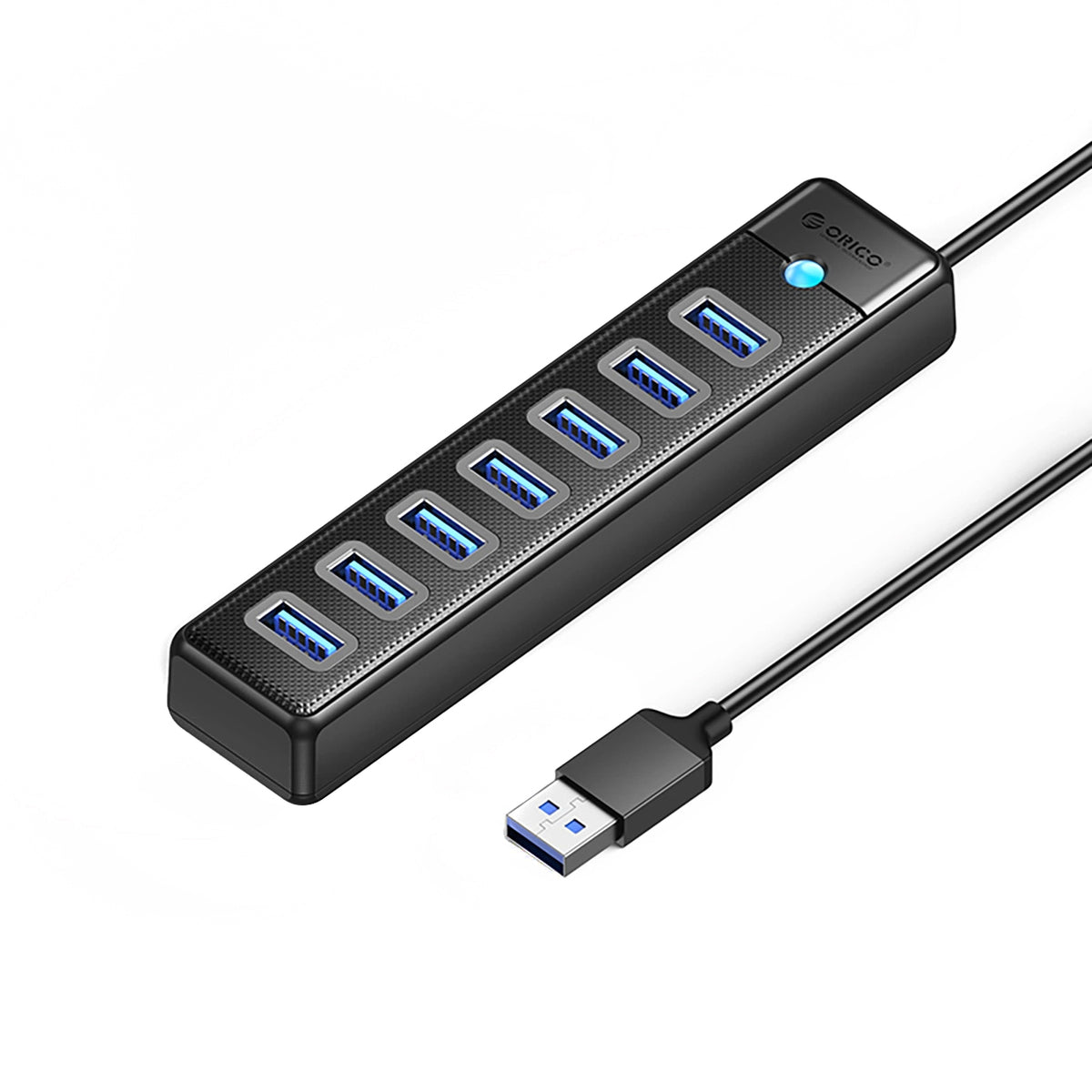 Orico PW7U-U3 USB Hub, 7 x USB-A 3.0 - 1 x USB-C, Black