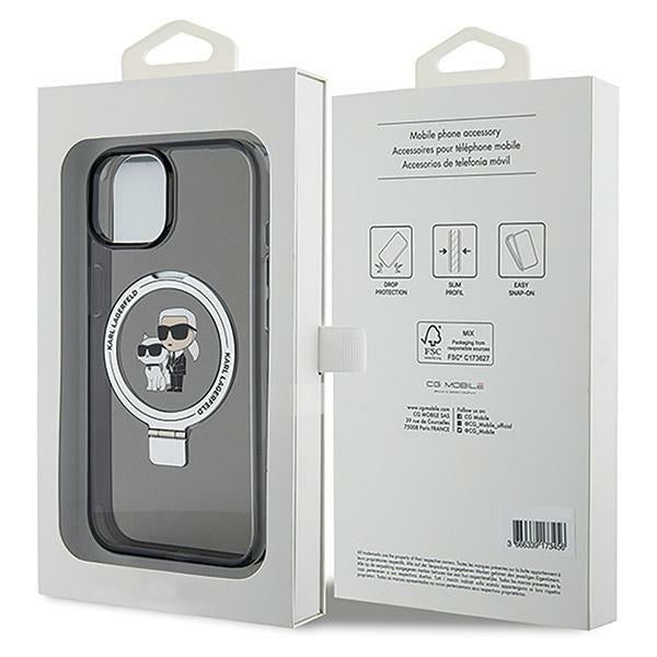 MagSafe Case for Apple iPhone 14, Karl Lagerfeld, Ring Stand Karl & Choupette, Black