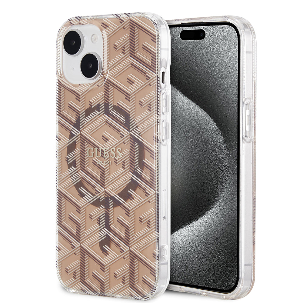 MagSafe Case for Apple iPhone 15, Guess, IML Gcube, Brown
