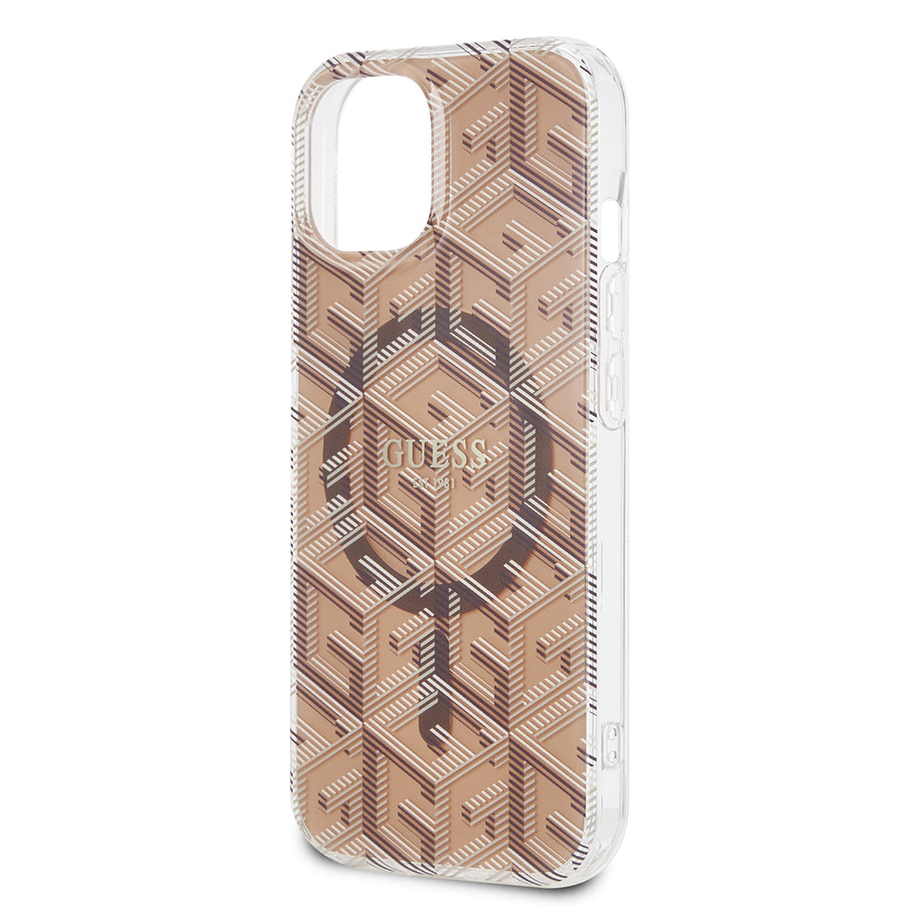 MagSafe Case for Apple iPhone 15, Guess, IML Gcube, Brown