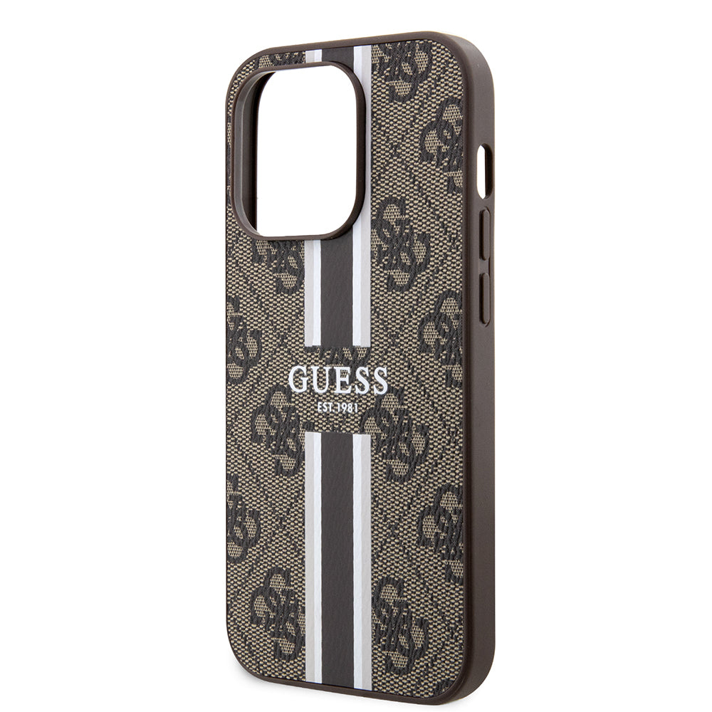 MagSafe Case for Apple iPhone 15 Pro, Guess, 4G Printed Stripes, Brown