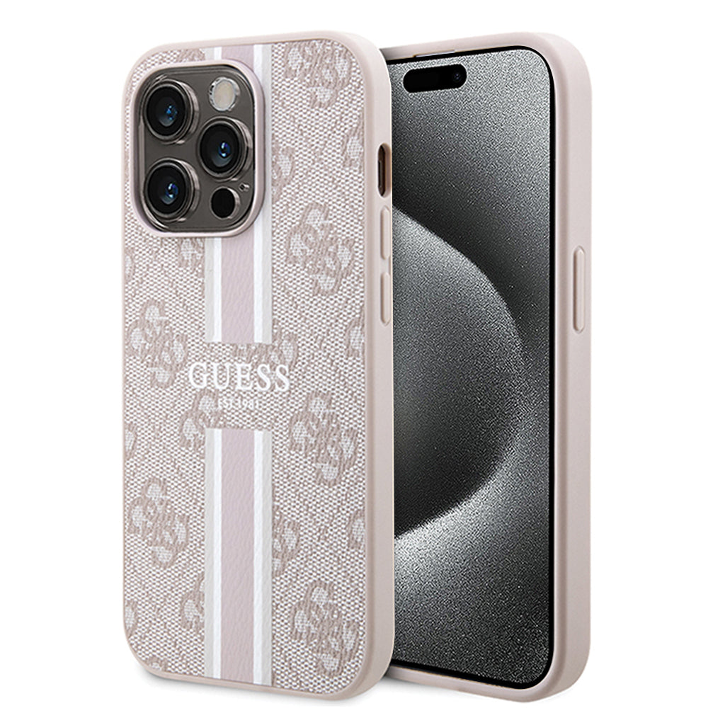 MagSafe Case for Apple iPhone 15 Pro, Guess, 4G Printed Stripes, Pink
