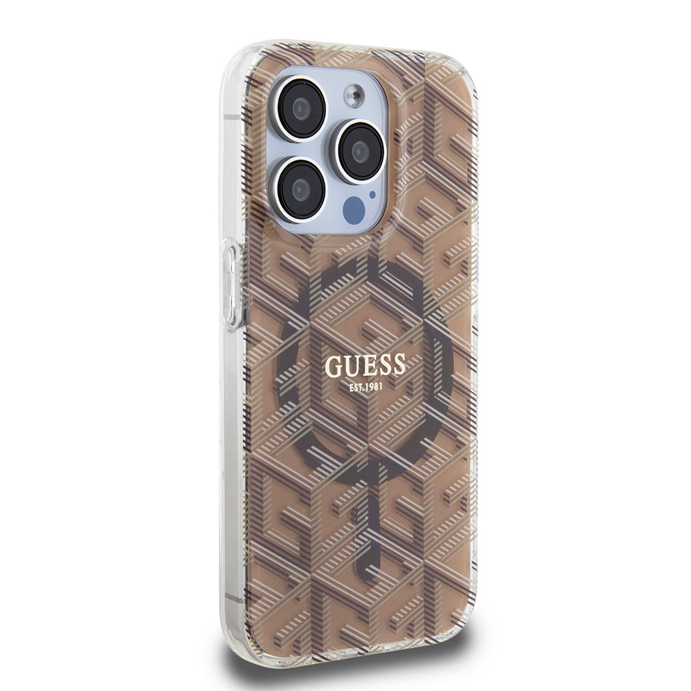 MagSafe Case for Apple iPhone 15 Pro, Guess, IML Gcube, Brown