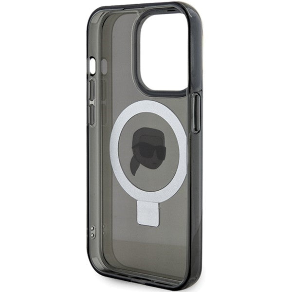 MagSafe Case for Apple iPhone 15 Pro, Karl Lagerfeld, Ring Stand Karl's Head, Black