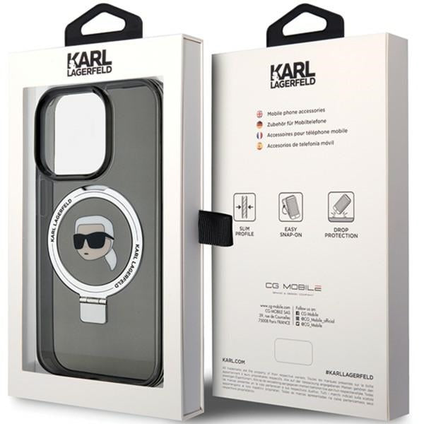 MagSafe Case for Apple iPhone 15 Pro, Karl Lagerfeld, Ring Stand Karl's Head, Black