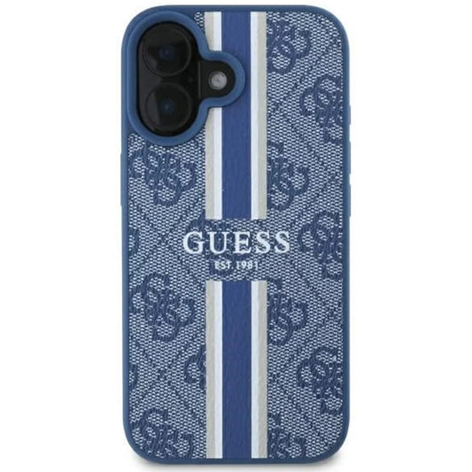 MagSafe Case for Apple iPhone 16, Guess, 4G Printed Stripes, Blue